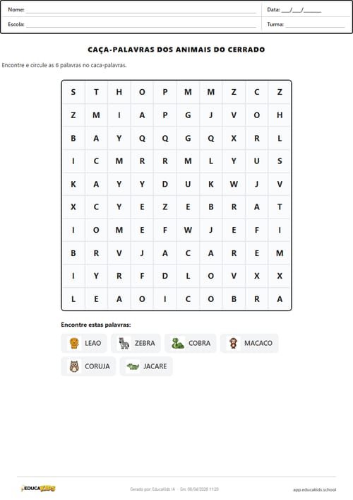 Caça-palavras educação infantil