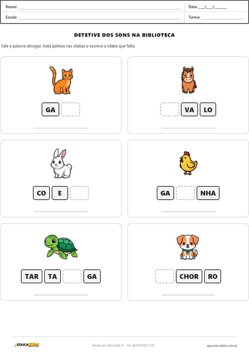 Completar palavra educação infantil