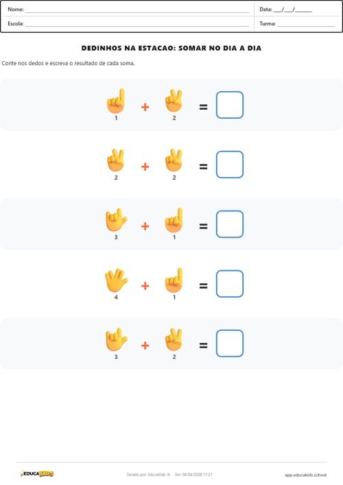 Soma dos dedinhos educação infantil